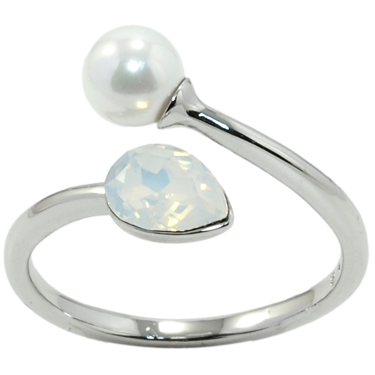 Каблучка Xuping колір Родій з кр-ми Swarovski Кристал White Opal з перлиною фото №5