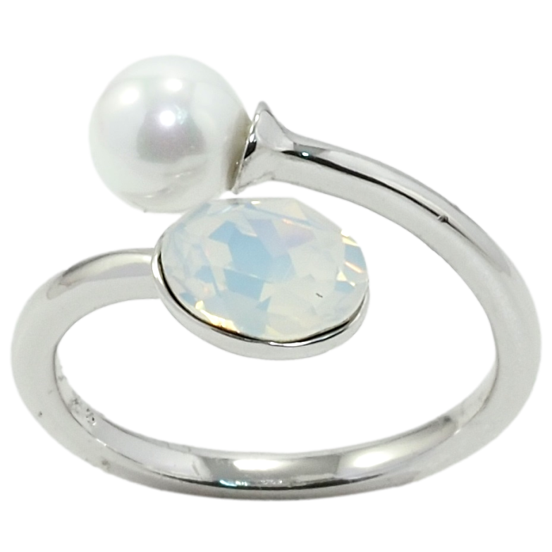 Каблучка Xuping колір Родій з кр-ми Swarovski Кристал White Opal з перлиною фото №2 Каблучка Xuping колір Родій з кр-ми Swarovski Кристал White Opal з перлиною фото №2