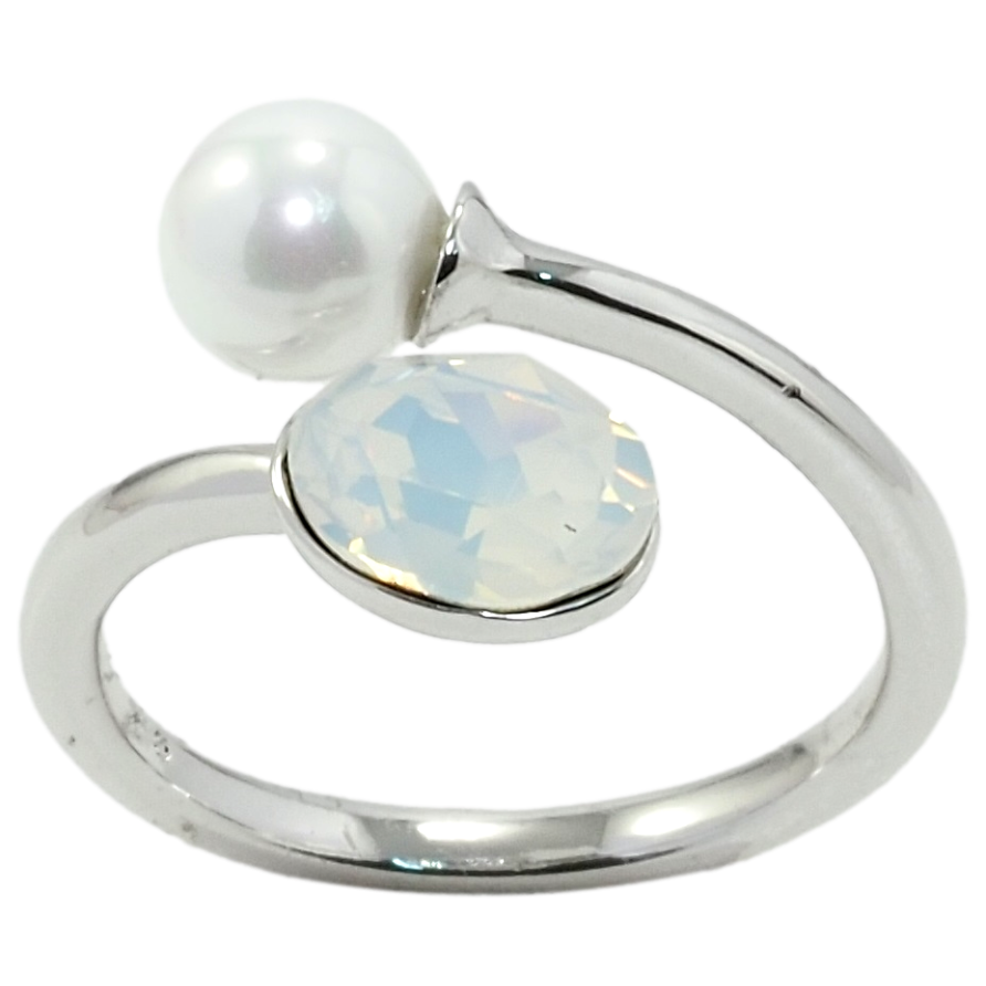 Каблучка Xuping колір Родій з кр-ми Swarovski Кристал White Opal з перлиною фото №1