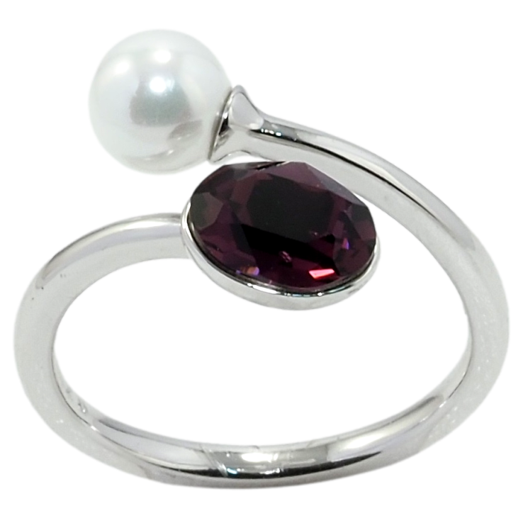 Каблучка Xuping колір Родій з кр-ми Swarovski Кристал Burgundy з перлиною фото №6