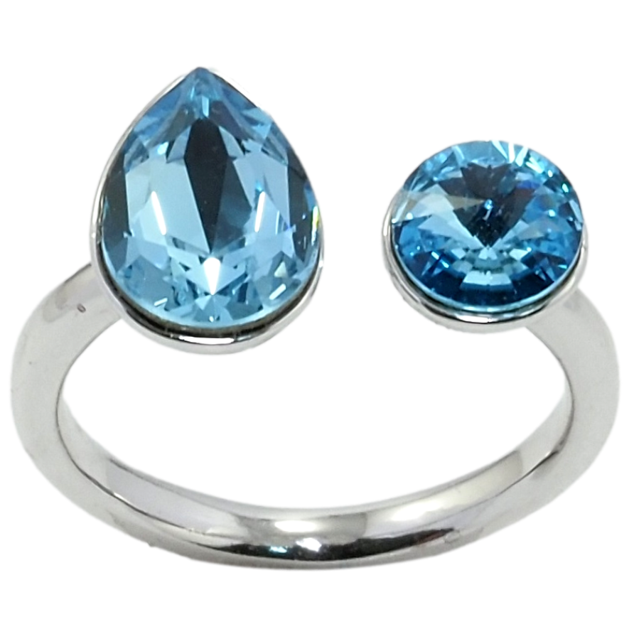 Каблучка Xuping колір Родій з кр-ми Swarovski Два кристали Aquamarine фото №1