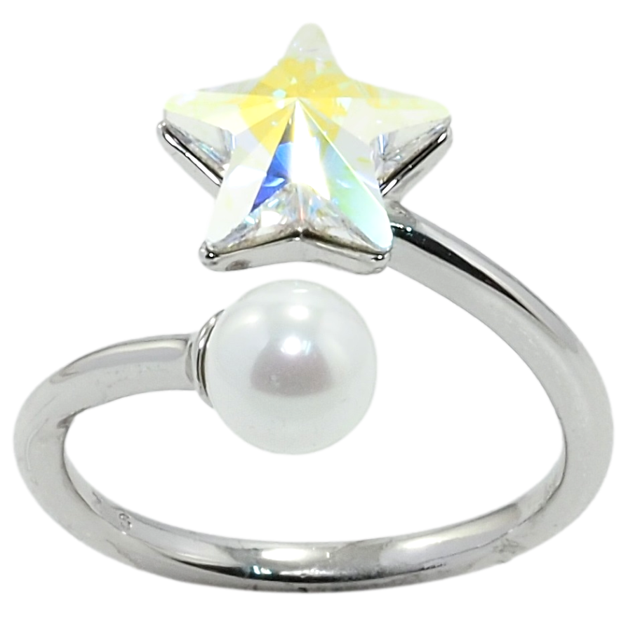 Каблучка Xuping колір Родій з кр-ми Swarovski Кристальна зірка АВ з перлиною фото №1