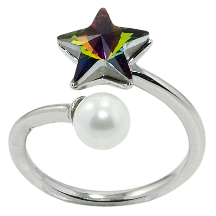 Каблучка Xuping колір Родій з кр-ми Swarovski Кристальна зірка Vitrail Medium з перлиною фото №21