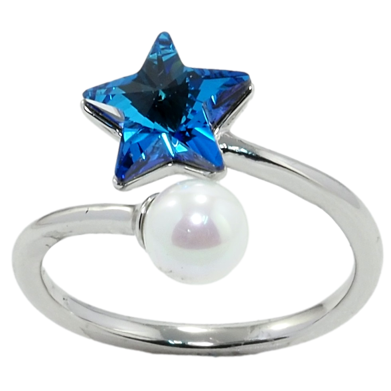 Каблучка Xuping колір Родій з кр-ми Swarovski Кристальна зірка Capri Blue з перлиною фото №21