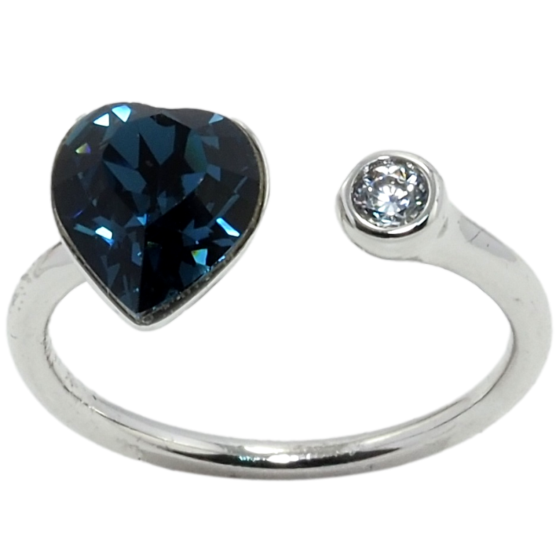 Каблучка Xuping колір Родій з кр-ми Swarovski Кристальне серце Montana з кристалом фото №3