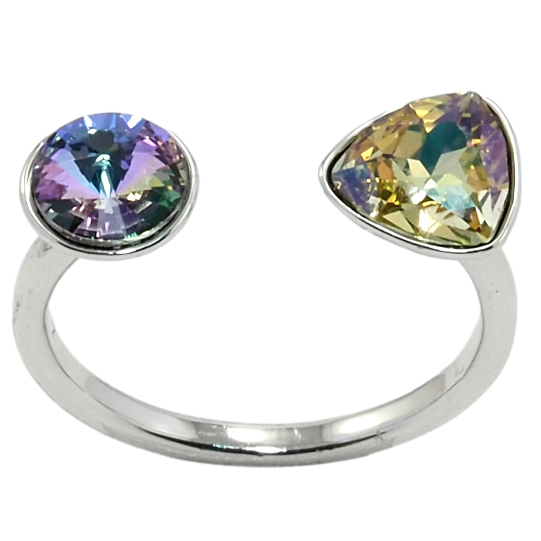 Каблучка Xuping колір Родій з кр-ми Swarovski Два кристали Paradise Shine та Luminous Green фото №3