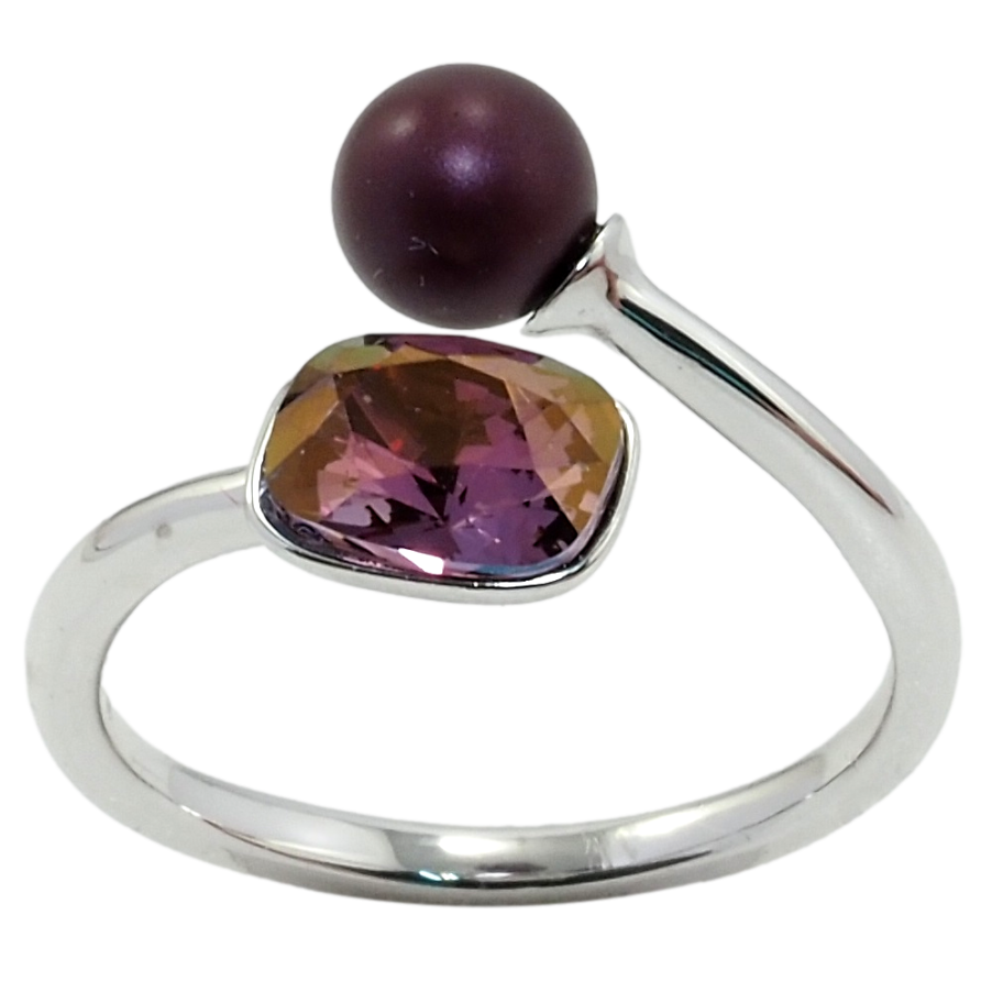 Каблучка Xuping колір Родій з кр-ми Swarovski Кристал Topaz Shimmer з кулькою, ø 6мм, 6х8мм фото №1