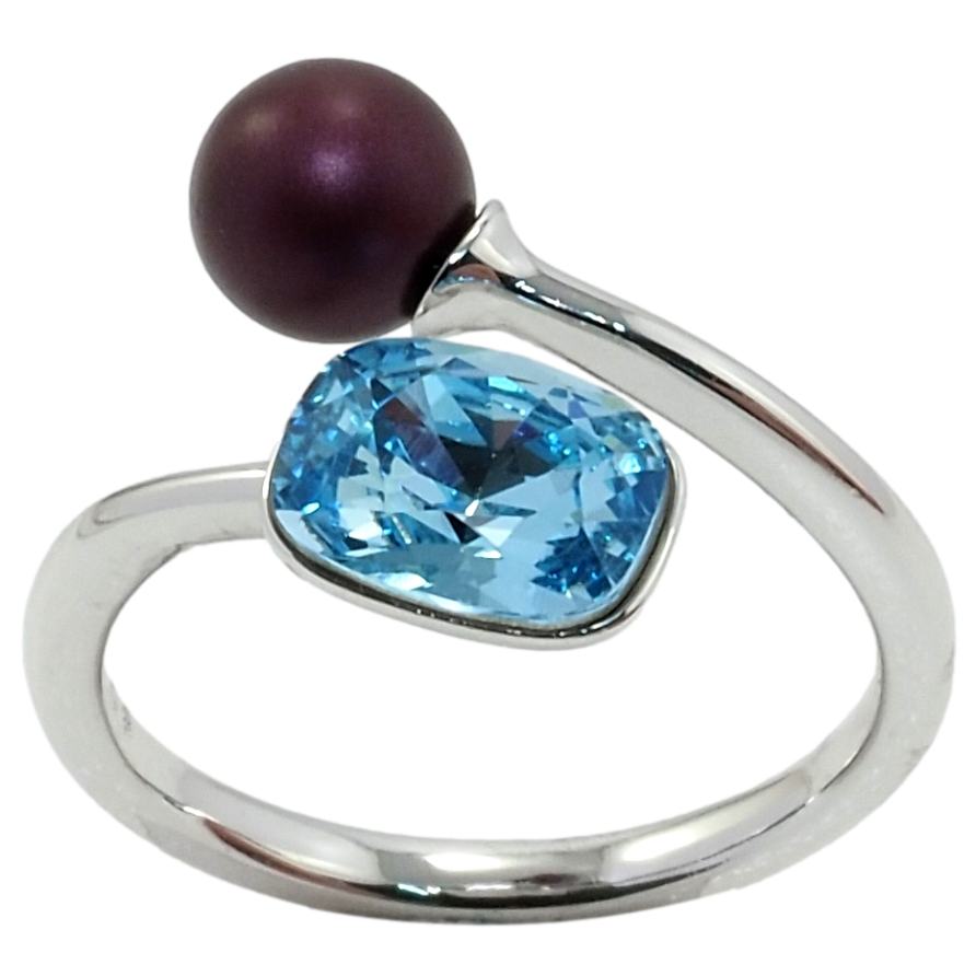 Каблучка Xuping колір Родій з кр-ми Swarovski Кристал Aquamarine з кулькою, ø 6мм, 6х8мм фото №1