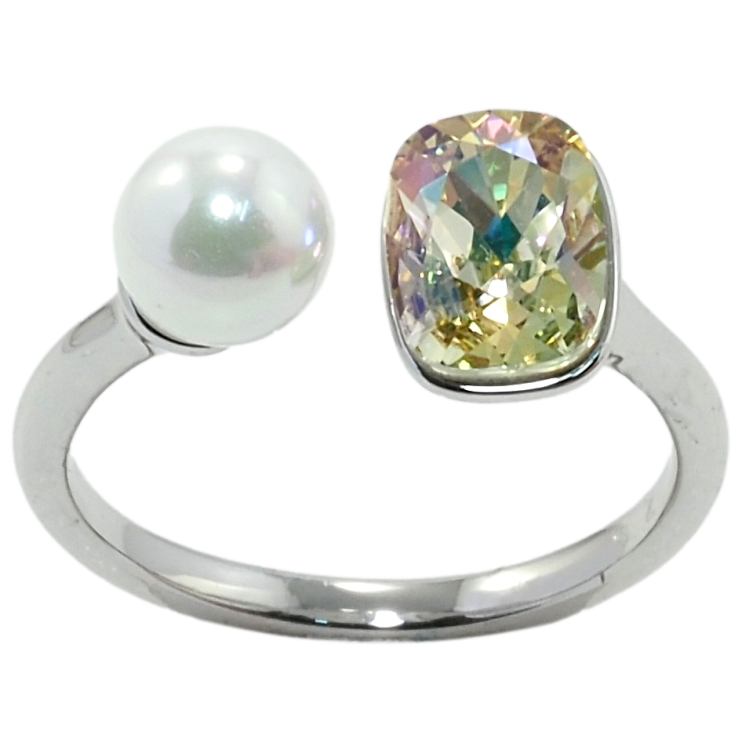 Каблучка Xuping колір Родій з кр-ми Swarovski Кристал Luminous Green з перлами, ø 6мм, 6х8мм фото №19