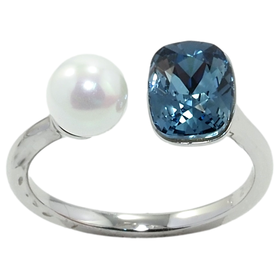 Каблучка Xuping колір Родій з кр-ми Swarovski Кристал Montana з перлами, ø 6мм, 6х8мм фото №1