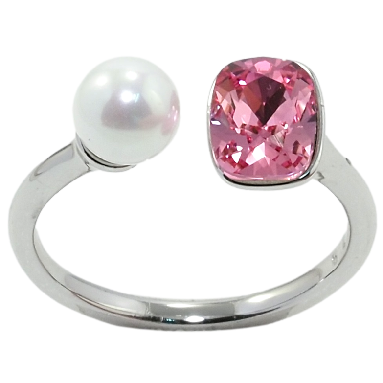 Каблучка Xuping колір Родій з кр-ми Swarovski Кристал Rose з перлами, ø 6мм, 6х8мм фото №1