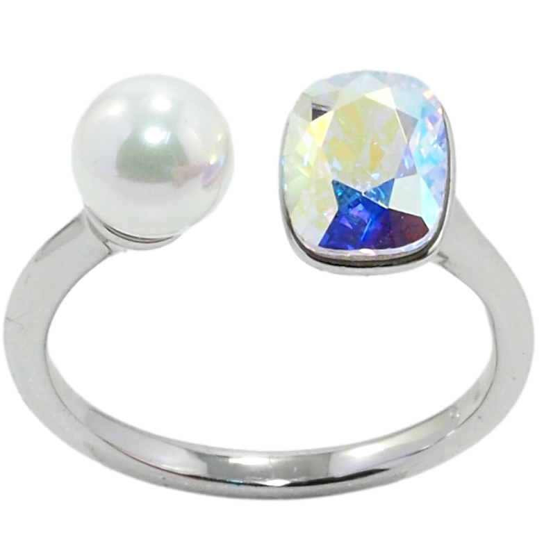 Каблучка Xuping колір Родій з кр-ми Swarovski Кристал АВ з перлами, ø 6мм, 6х8мм фото №9