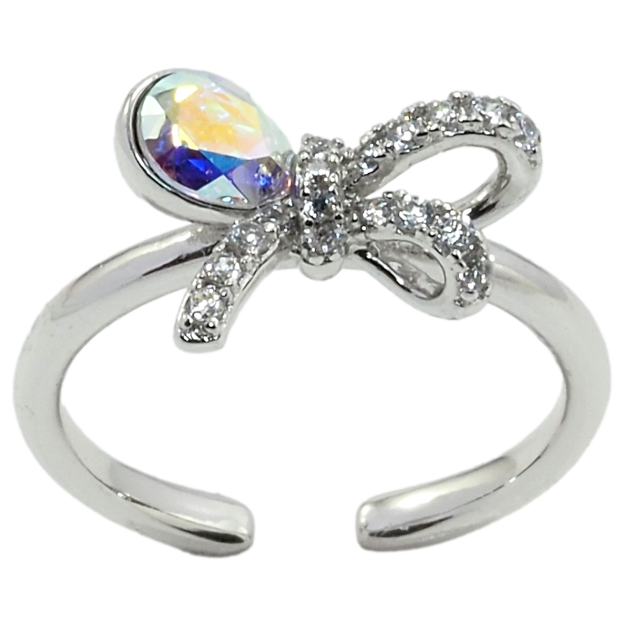 Каблучка Xuping колір Родій з кр-ми Swarovski Бант із кристалом АВ фото №1 Каблучка Xuping колір Родій з кр-ми Swarovski Бант із кристалом АВ фото №1