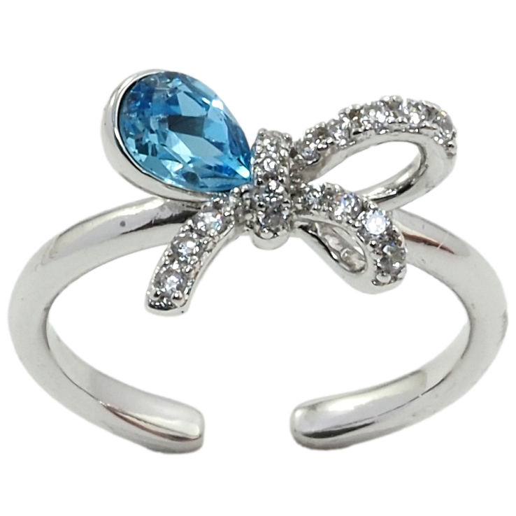 Каблучка Xuping колір Родій з кр-ми Swarovski Бант із кристалом Aquamarine фото №22