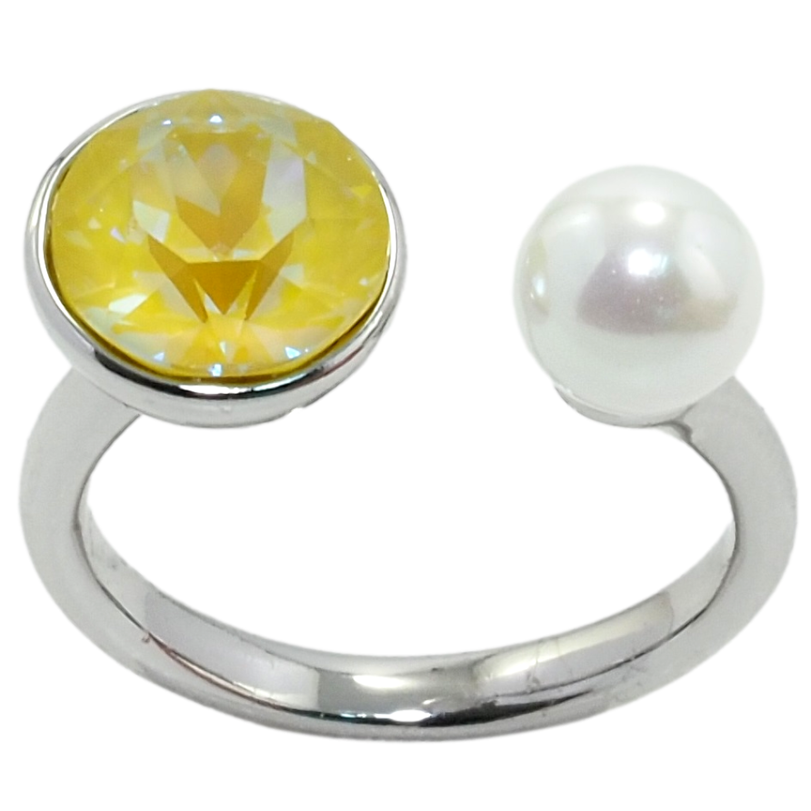 Каблучка Xuping колір Родій з кр-ми Swarovski Кристал Sunshine DeLite з перлами, ø 6мм та 9мм фото №1