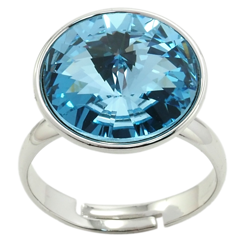 Каблучка Xuping колір Родій з кр-ми Swarovski Кристал Aquamarine ø 16мм фото №1