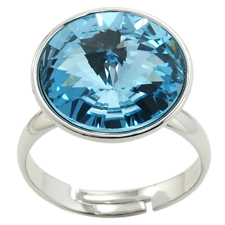 Каблучка Xuping колір Родій з кр-ми Swarovski Кристал Aquamarine ø 16мм фото №1