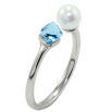 Каблучка Xuping колір Родій з кр-ми Swarovski Кристальний кубик Aquamarine з перлами, ø 6мм, 4х4мм фото №2