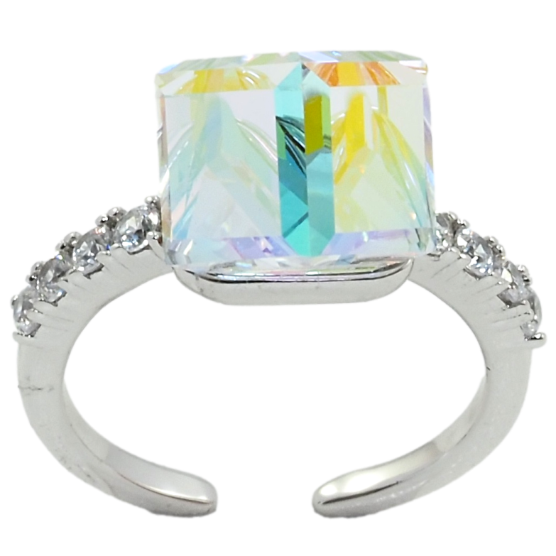 Каблучка Xuping колір Родій з кр-ми Swarovski Кристальний куб АВ, 8х8мм фото №1