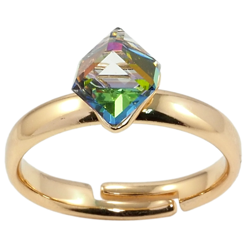 Каблучка Xuping колір 18K з кр-ми Swarovski Кристальний куб Vitrail Medium, 6х6мм фото №1