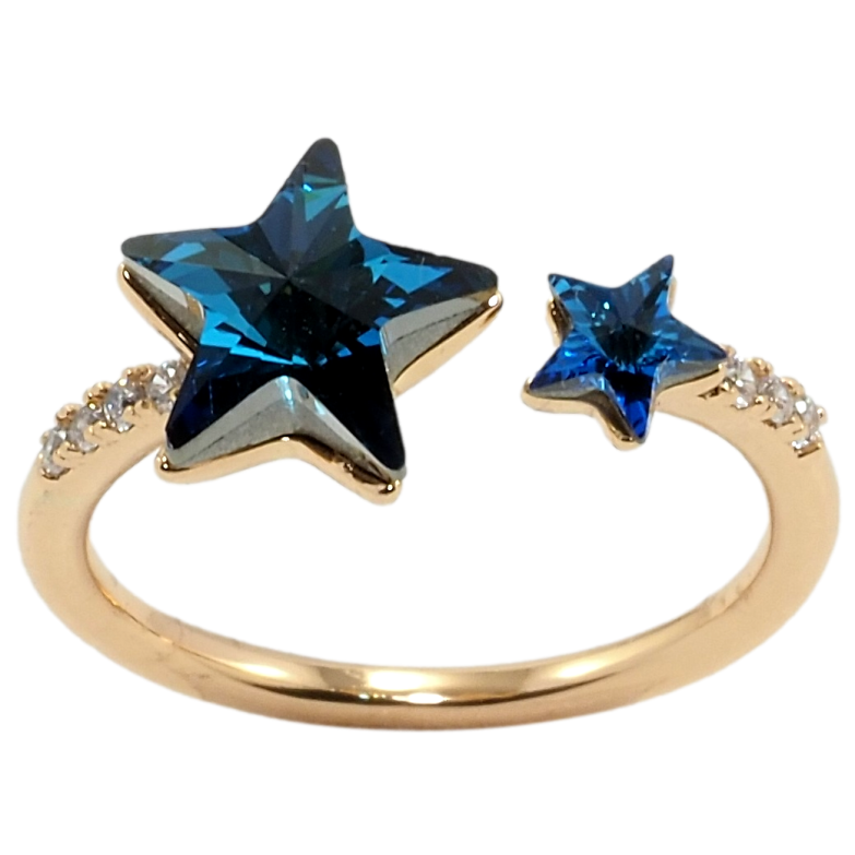Кольцо Xuping цвет 18K с кр-ми Swarovski Две кристальные звезды Capri Blue фото №1