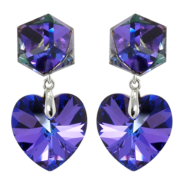 Сережки Xuping колір Родій з кристалами Swarovski пусети Кристали Purple Velvet фото №1