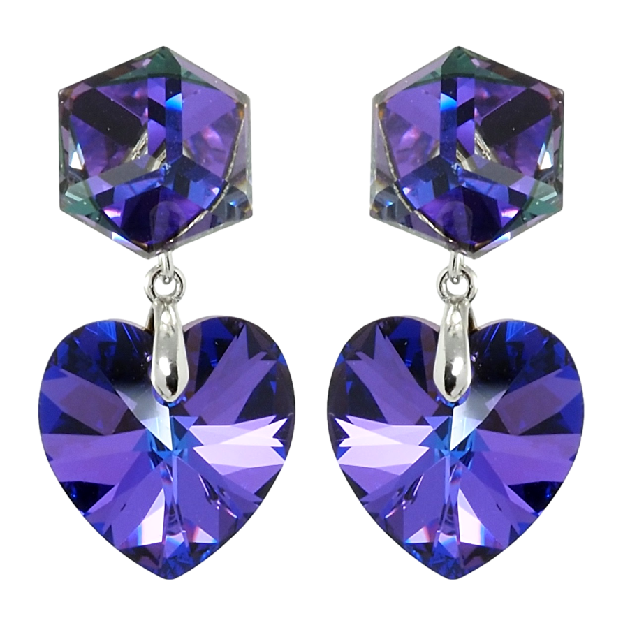 Сережки Xuping колір Родій з кристалами Swarovski пусети Кристали Purple Velvet фото №1