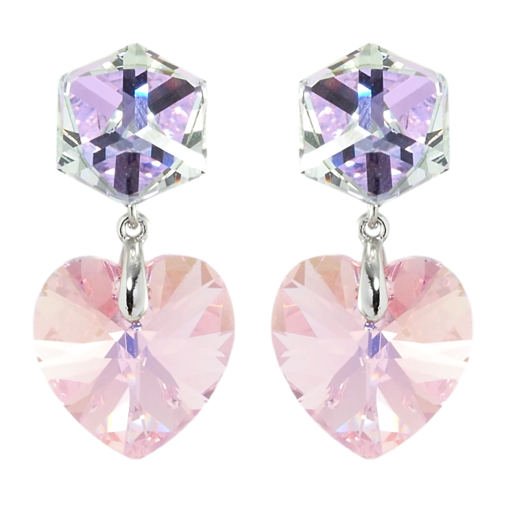 Сережки Xuping колір Родій з кристалами Swarovski пусети Кристали Lavender та Rose Peach Shimmer фото №15
