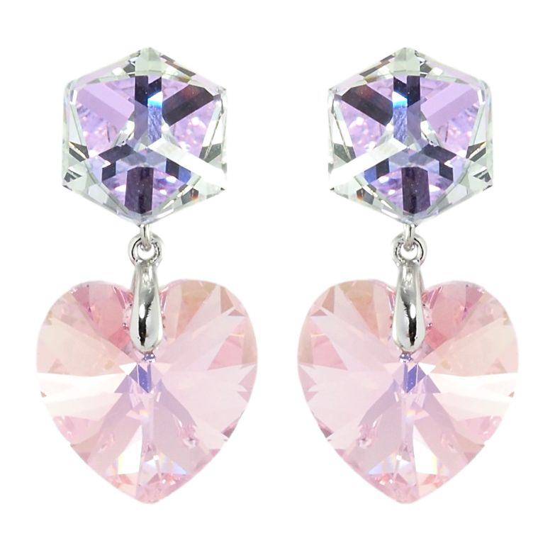Серьги Xuping цвет Родий с кристаллами Swarovski пусеты Кристаллы Lavender и Rose Peach Shimmer фото №2