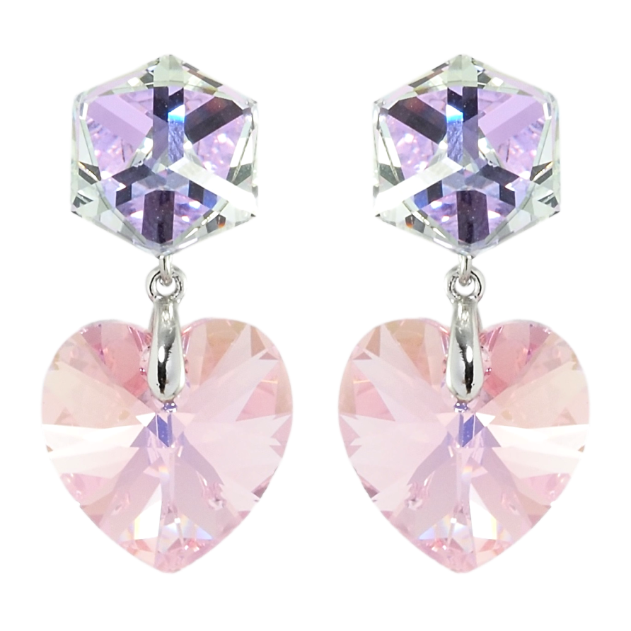 Сережки Xuping колір Родій з кристалами Swarovski пусети Кристали Lavender та Rose Peach Shimmer фото №1