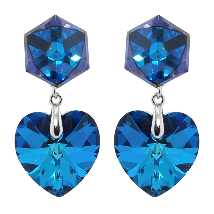 Сережки Xuping колір Родій з кристалами Swarovski пусети Кристали Capri Blue фото №16