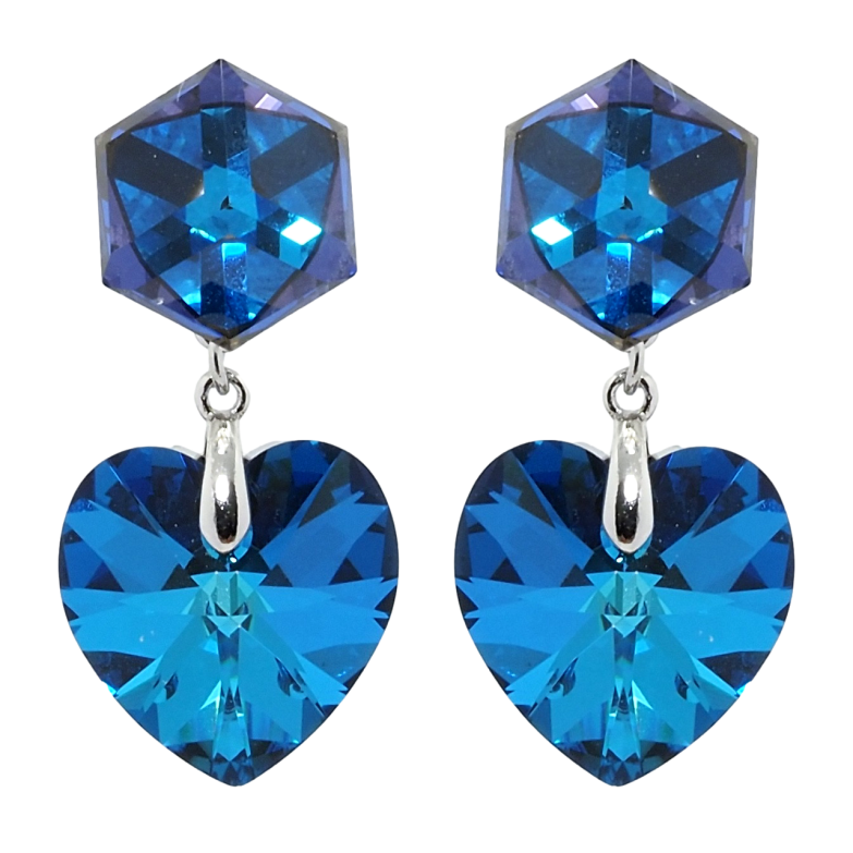 Сережки Xuping колір Родій з кристалами Swarovski пусети Кристали Capri Blue фото №2