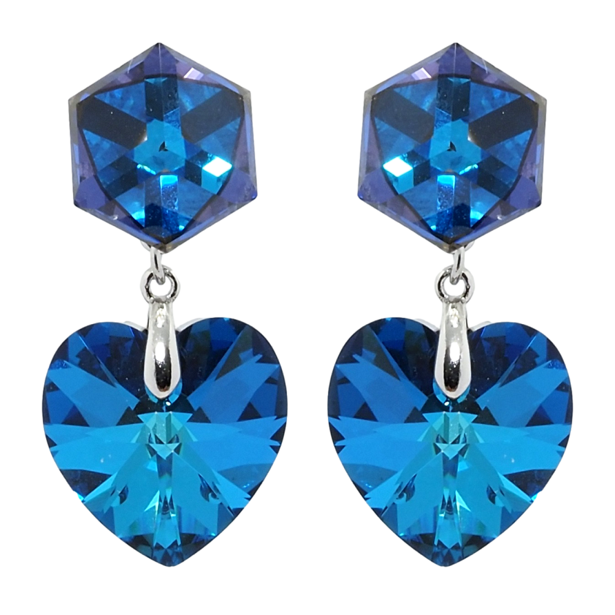 Сережки Xuping колір Родій з кристалами Swarovski пусети Кристали Capri Blue фото №1