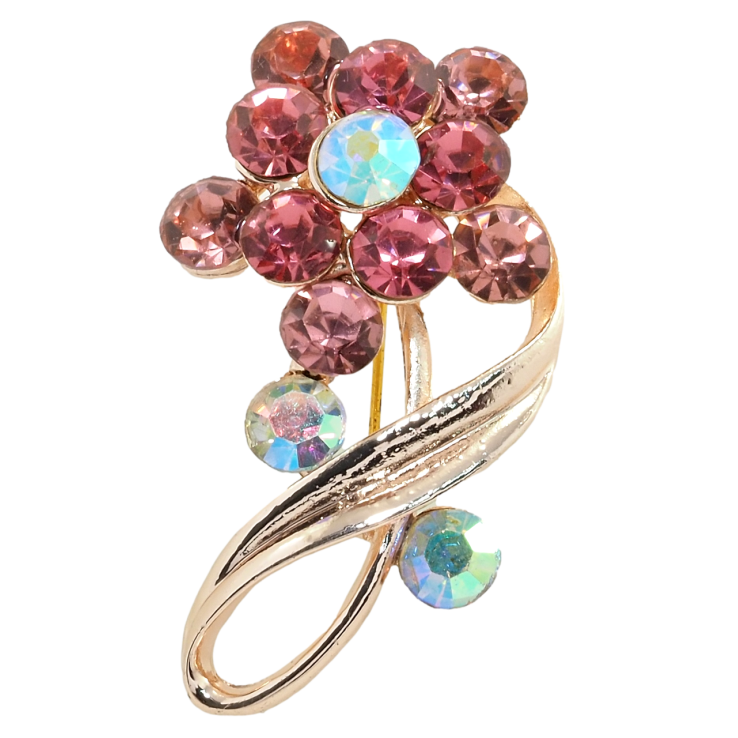 Брошь Цветок с розовыми стразами фото №19