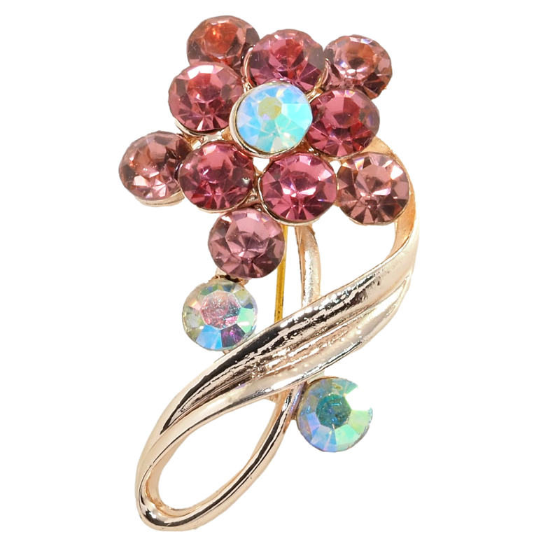 Брошь Цветок с розовыми стразами фото №4