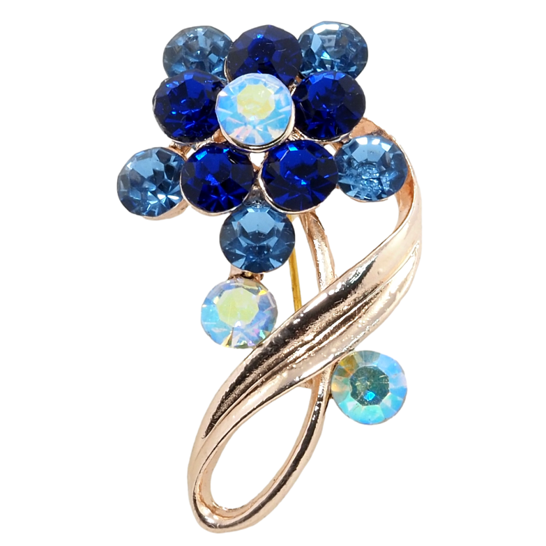 Брошь Цветок с синими стразами фото №1