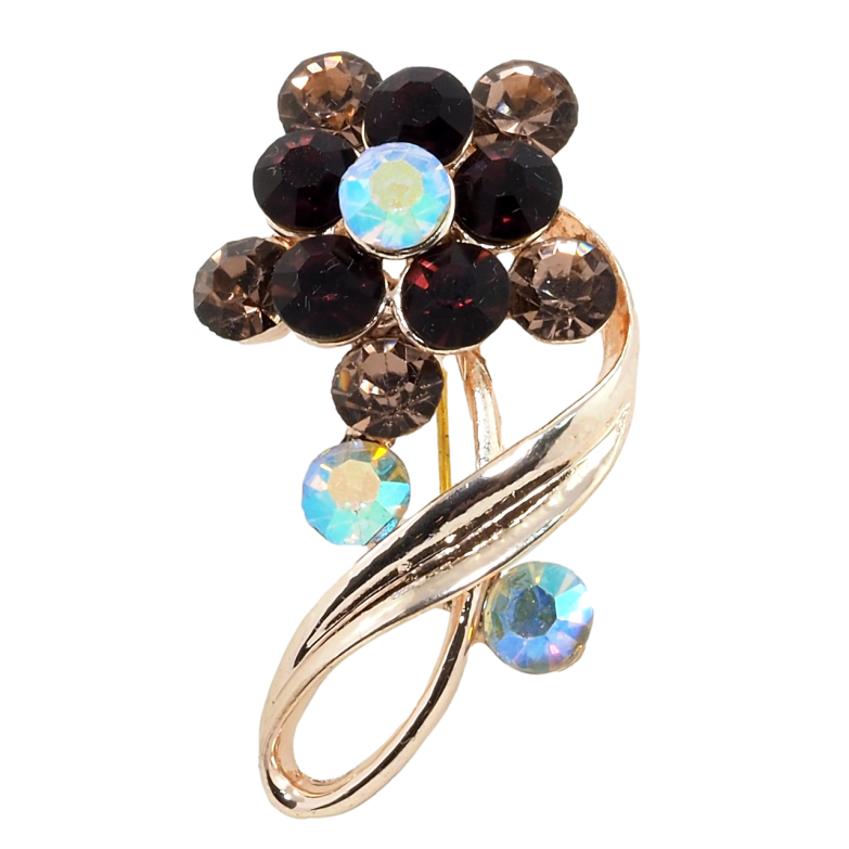 Брошка Квітка з бордовими стразами фото №1