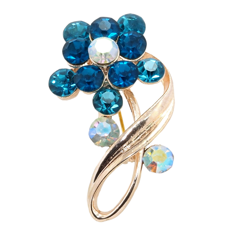 Брошка Квітка з бірюзовими стразами фото №14