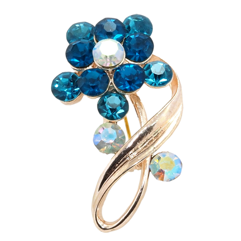 Брошь Цветок с бирюзовыми стразами фото №2