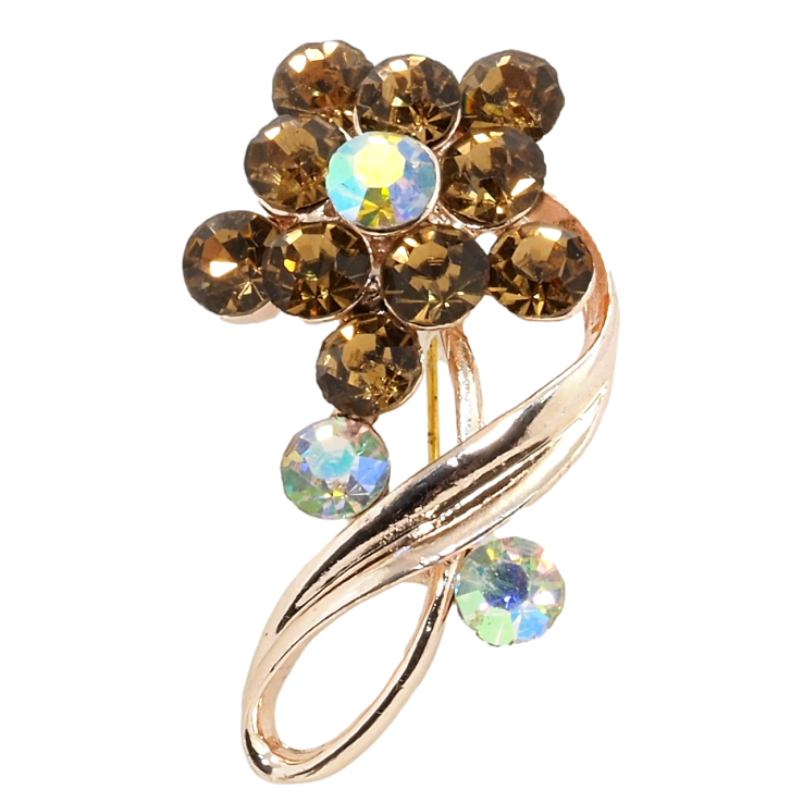 Брошка Квітка з коричневими стразами фото №25