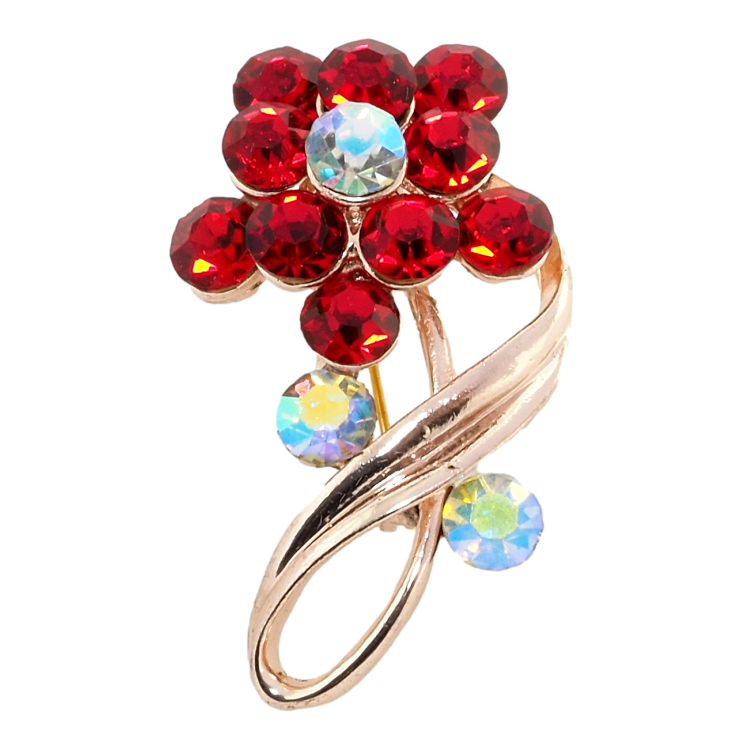 Брошка Квітка з червоними стразами фото №17