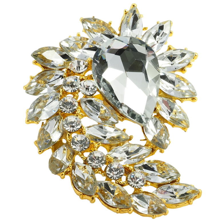 Брошь Веточка с стразами и кристаллом фото №1