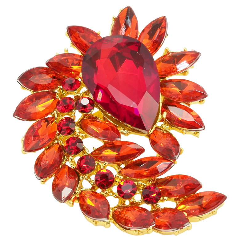 Брошь Веточка с красными стразами и кристаллом фото №1