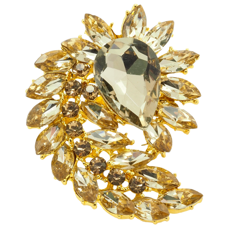 Брошка Гілочка з золотистими стразами та кристалом фото №21