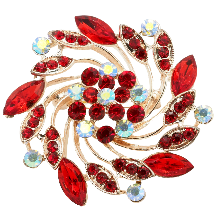 Брошь Декоративный цветок с красными стразами фото №1