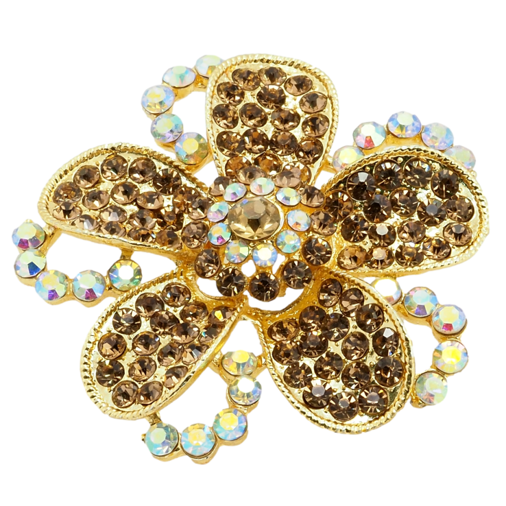 Брошка Квітка із золотистими стразами фото №10