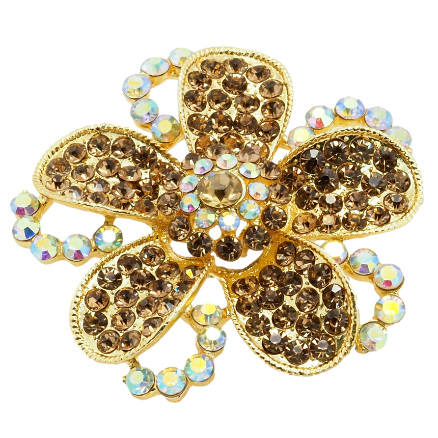 Брошка Квітка із золотистими стразами фото №1