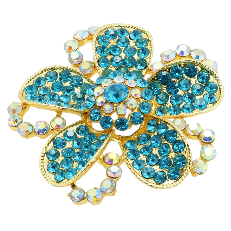 Брошь Цветок с бирюзовыми стразами фото №17