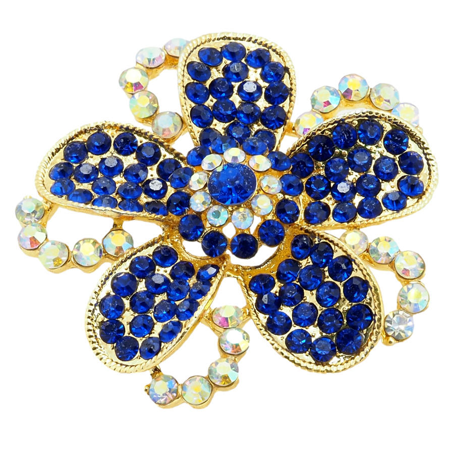 Брошь Цветок с синими стразами фото №1