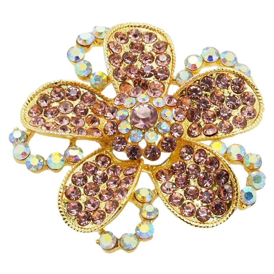 Брошь Цветок с розовыми стразами фото №1